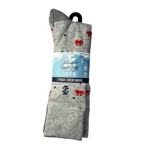 IZOD Saltwater Mens 7 Crew Socks Grey Crab Stripe Stretch Wicking Size 6-12.5